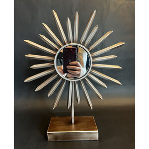Pier 1 | Bronzed Starburst Mirror on stand | 14” Tall | 4" mirror | GUC